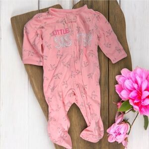 Little Sister Pink Baby 0-3M One Piece Cotton Footie PJ Pajamas Sleepwear Onesie